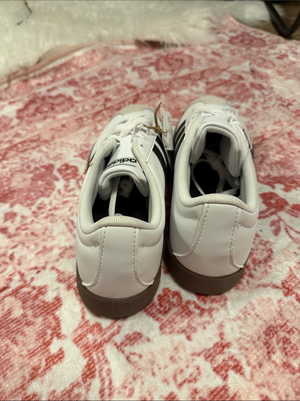 adidas White Sneakers with Black Stripes and Brown Platform - Picture 6 of 9